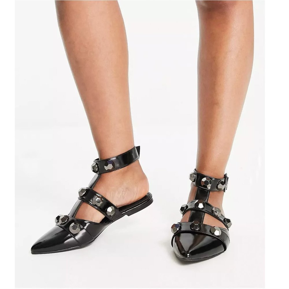 ASOS Wide Fit Studded Ballet Flats Size 8